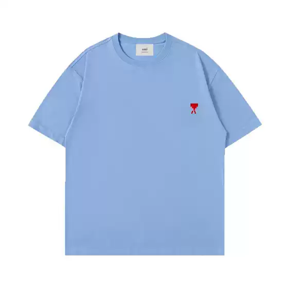 Cross-Border Heart Embroider Ami Clams Summer Loose Casual Cotton T-Shirt Men's and Women's Short-Sleeved Sports Short-Sleeved