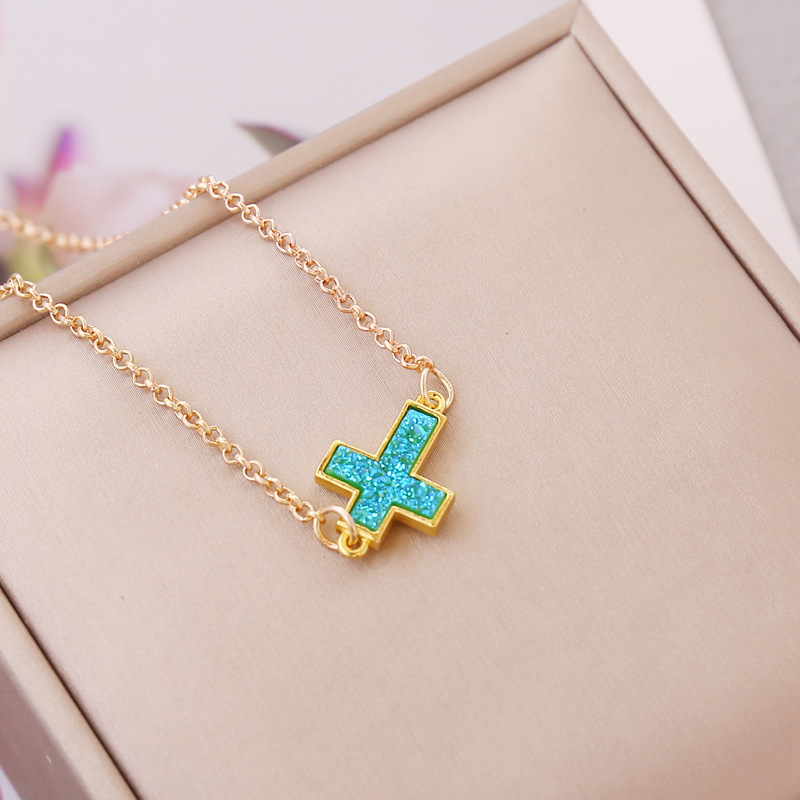 new retro multicolor cross pendent alloy necklace