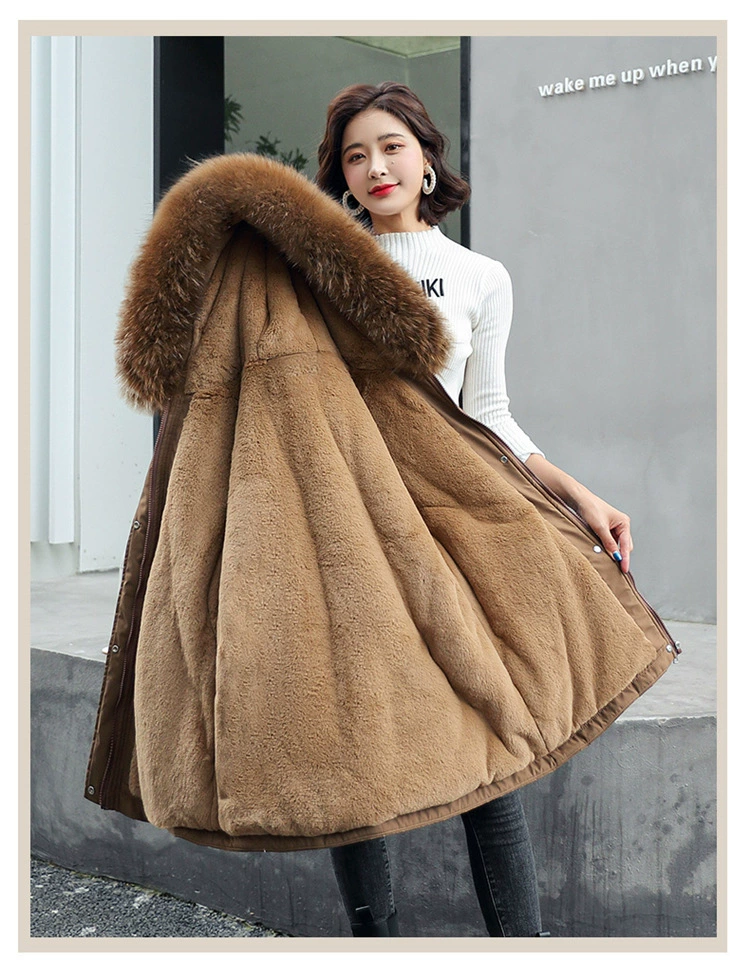 long duvet coat 2021 Winter Zipper Fur Collar Medium-long Thicken Hooded Coat Slim Parka Cotton Padded Jacket Overcoat Plus Size Women Clothing puffer coat with fur hood