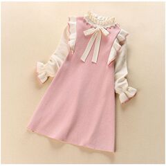 Children's Pearl Knit Dress with Chic Academic Princess Style Autumn Wear New Girl Child Chanel Style Knit Dress