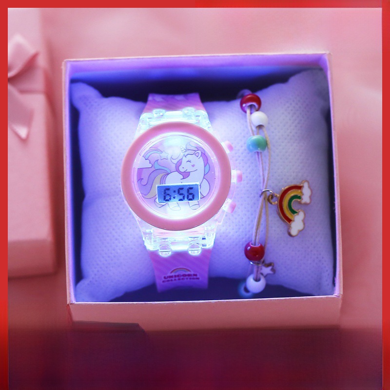 A06976发光手表独角兽夜光硅胶电子手表加手链（2pcs/set）