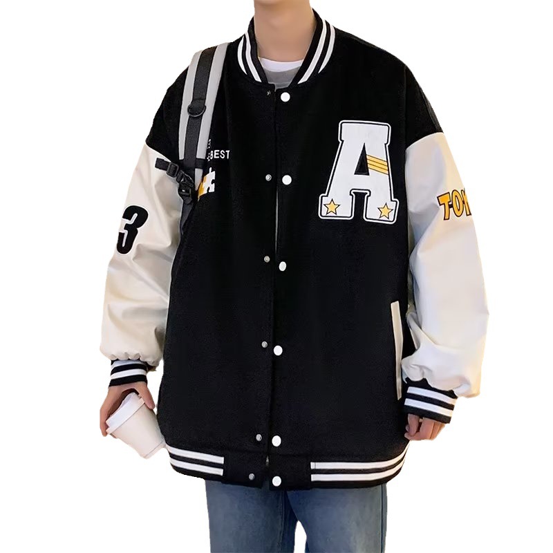 Chaqueta de béisbol de los hombres del otoño nuevo americano retro calle marca de moda costura contraste color carta suelta chaqueta bordada