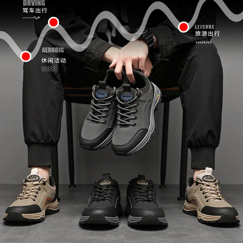 Nuevos zapatos casuales de hombre primavera y verano zapatos deportivos de cuero al aire libre con suela gruesa y cómoda zapatos de montaña de hombre al por mayor transfronterizo