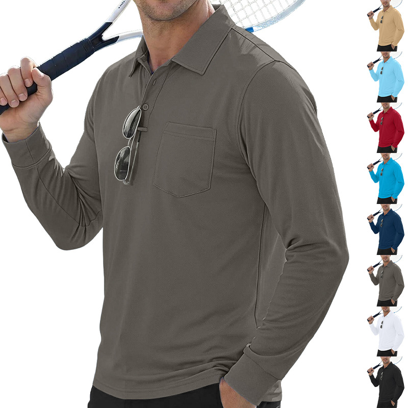 Europa y los Estados Unidos TK otoño color sólido secado rápido con solapa táctica al aire libre ojo de pájaro manga corta camiseta polo Amazon camiseta de manga larga para hombres