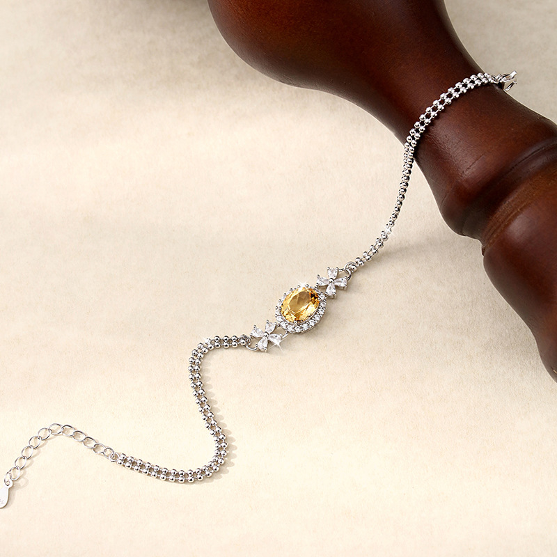 Alta calidad sin decoloración S925 plata esterlina topacio natural amatista amarilla tesoro color pulsera pulsera joyería al por mayor