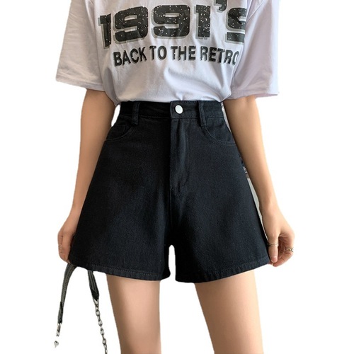 High Waist Student Jeans Shorts Women  Summer New Slimming Korean Wide Leg Rolled Edge A-Word Hot Pants Trendy Cross-border 