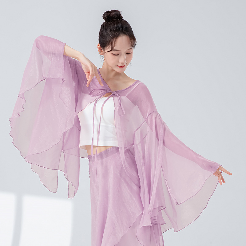 古典舞踊ガーゼツーピースエレガントな女性の中国舞踊服、古代スタイルの妖精のようなワイドレッグパンツパフォーマンス服|undefined