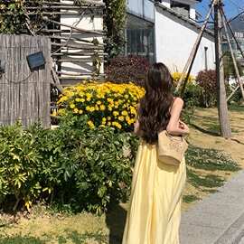 【运费险】海边度假风黄色吊带连衣裙女夏季宽松休闲沙滩裙仙女裙