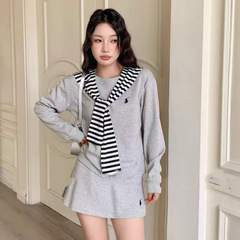 高版本RL拉夫刺绣小马标长袖+裤裙+披肩三件套时尚简约百搭套装女