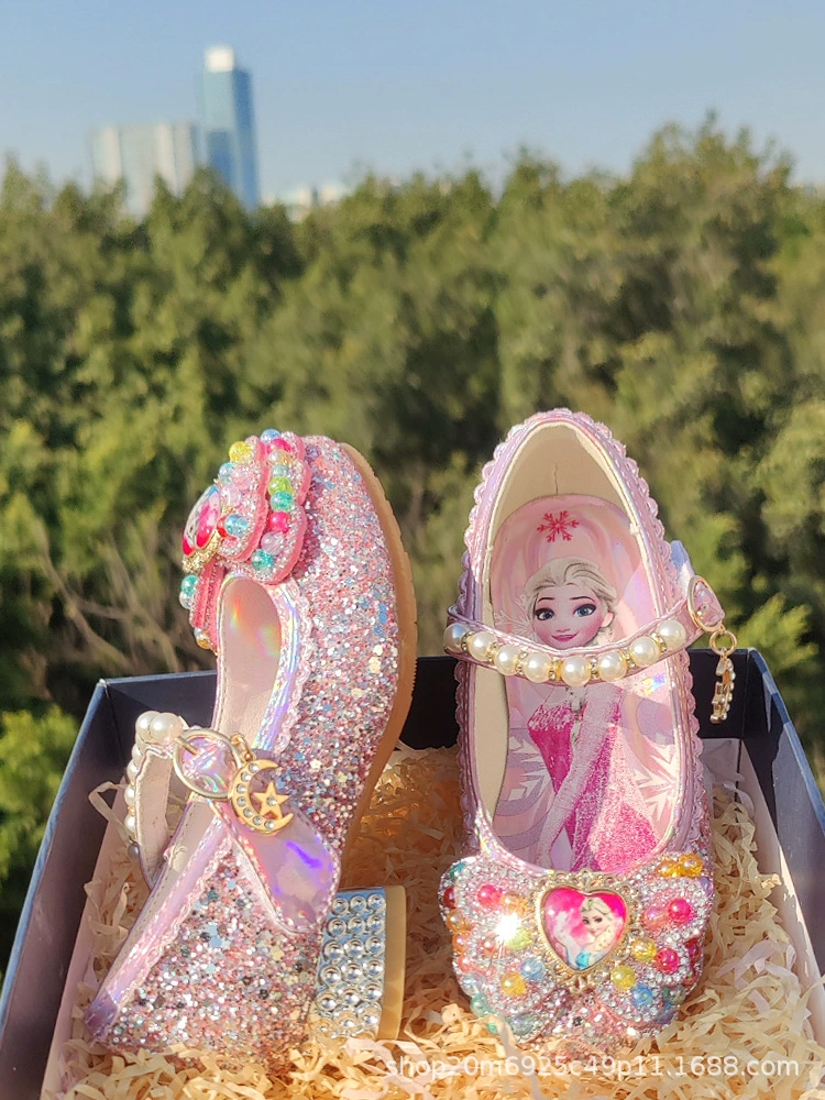 Детские сетчатые красные туфли на высоком каблуке с блестящими кристаллами в западном стиле для маленькой девочки Princess Diamond в наличии платье на день рождения для девочек