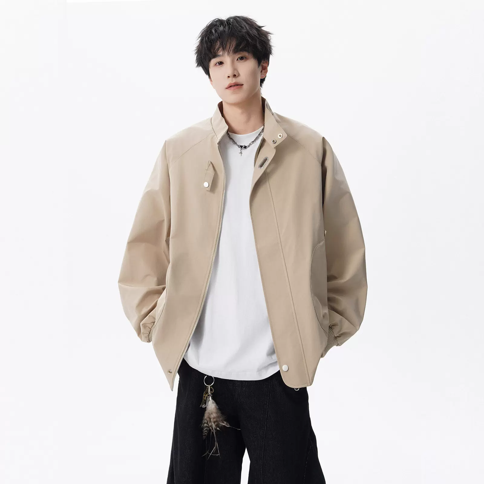 男士秋冬美式时髦复古vintage立领外套男士时尚百搭痞帅机能夹克