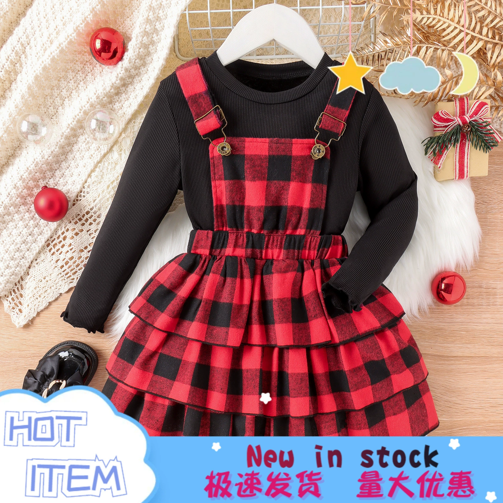 Demi-season solid set with a round collar, dress, European style
