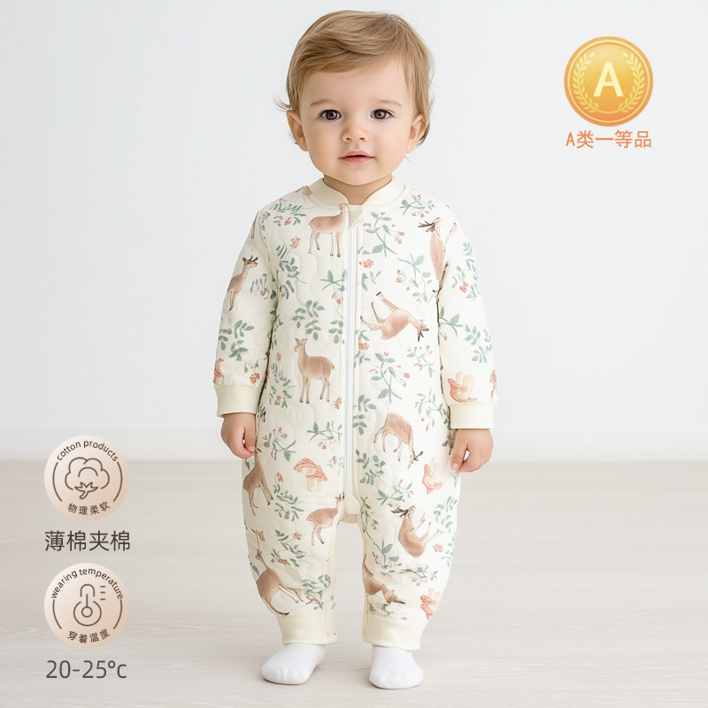 Newborn Sleeping Bag Autumn and Winter Quilted Baby Zipper Anti-Kick Quilt Boneless Newborn Pajamas Baby Split-Leg Sleeping Bag