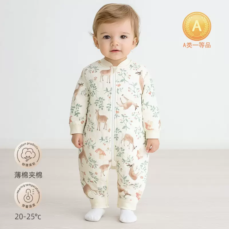 新生儿睡袋秋冬款夹棉宝宝拉链防踢被无骨新生儿睡衣婴儿分腿睡袋