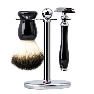 3-Piece Men's Care Manual Razor Set Double-Sided Razor Shaving Brush Beard Brush Beard Brush Holder Nylon Brush