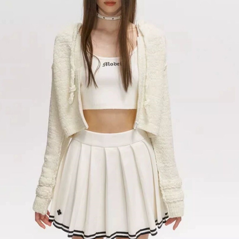 SMFK Wilderness Knitted Hoodie Cut Out Short Outwear Sun Protection Cardigan Top Women's Clothing
