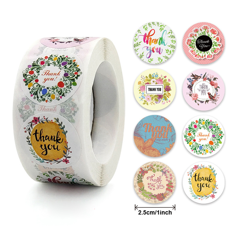批发亚马逊8设计植物花卉thankyou感谢贴纸不干胶自粘标签胶带
