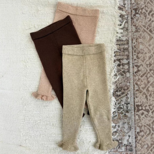 2024 autumn and winter new children's retro soft rabbit velvet core-spun yarn comfortable stretch knitted lace pants NY