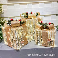 2025 新発光クリスマス鉄装飾ボックスショッピングモールウィンドウギフトボックスクリスマスツリー装飾品植毛ギフトボックス