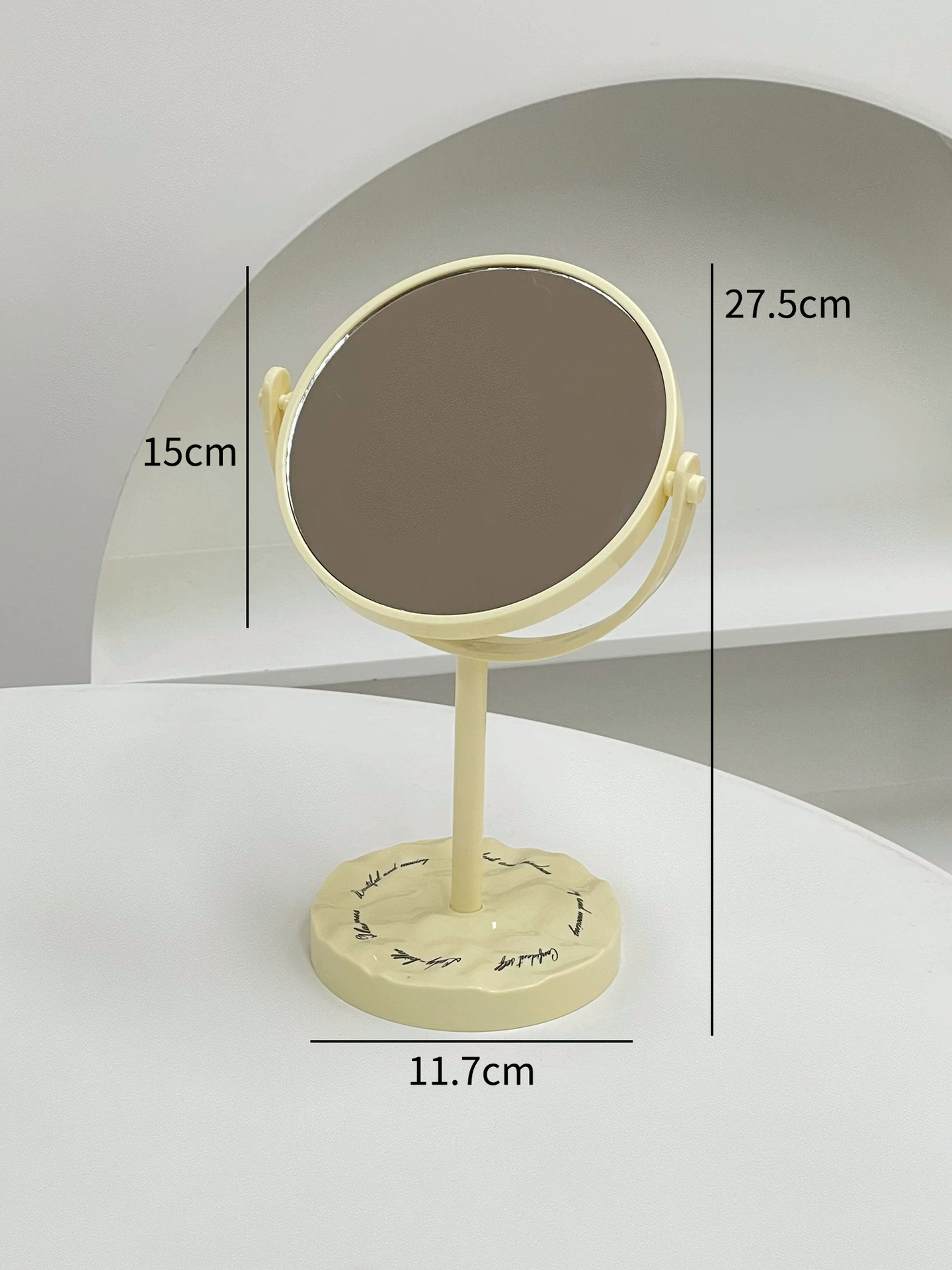 Desktop rotating vanity mirror, double-sided portable makeup mirror, cream or silver