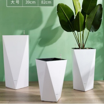 Laizhixiu nórdico flor olla en forma de diamante grande simple alto-superior sala de estar piso automático absorbente nórdico flor olla al por mayor