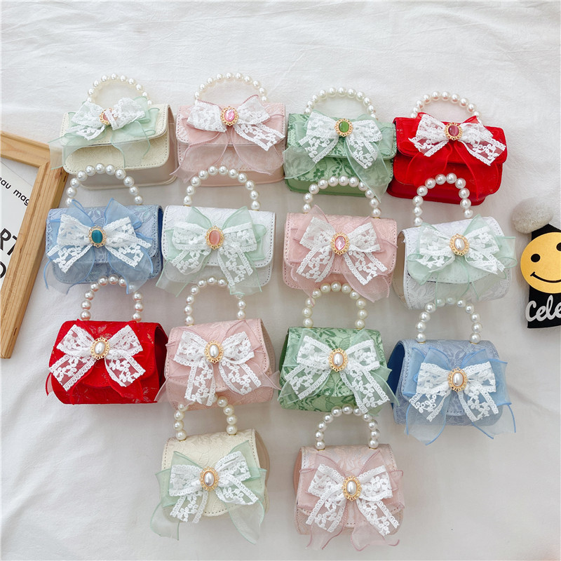 Bolso De La Perla de los niños niñas moda arco mensajero bolsa Chanel princesa cadena hombro bolsa de accesorios
