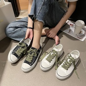 学生帆布鞋女2021年新款夏季韩版ins潮时尚休闲平底系带帆布单鞋