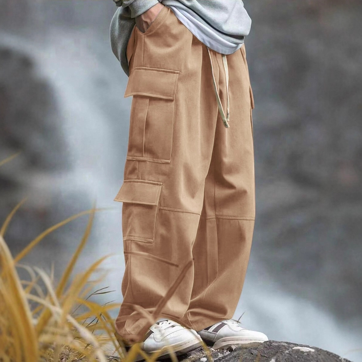 New Cross-Border European and American Style Foreign Trade Amazon Straight Cargo Pants for Men Outdoor Splicing Loose Design Multi-Pocket Trousers