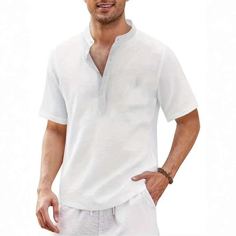 2025 New Amazon Men's Summer Fashion Wide Stand-Up Collar Buttoned Pineapple Plaid Shirt Men's Short-Sleeved Shirt