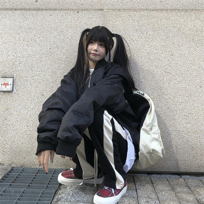 White bar striped original straight-leg loose high street couple trousers design sense color-blocked sweatpants men's and women's slacks_voghion.com