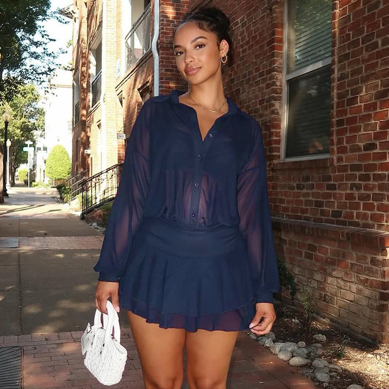 J25Ds343 European and American Women's Autum New Pure Color Casual Shirt Lapel Ruffled Long-Sleeved Mini Dress J25Ds343 European and American Women's Autum New Pure Color Casual Shirt Lapel Ruffled Long-Sleeved Mini Dress