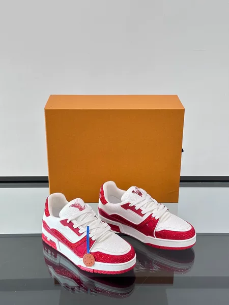 Putian Pure Original Lv Trainer Sneakers for Men and Women, Full Diamond Casual Low-Top Sports Couple Running Shoes, Cross-Border