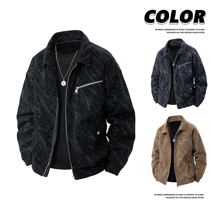 Оптовая торговля Вельветовая куртка с краской для мужчин молния отворот свободного тренда повседневная дикая новая ветрозащитная