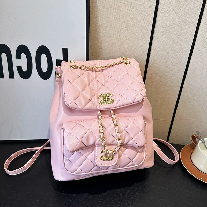 Рюкзак стеганый цепочками (в стиле Chanel) Универсальная школьная сумка, высококачественный алмазный узор