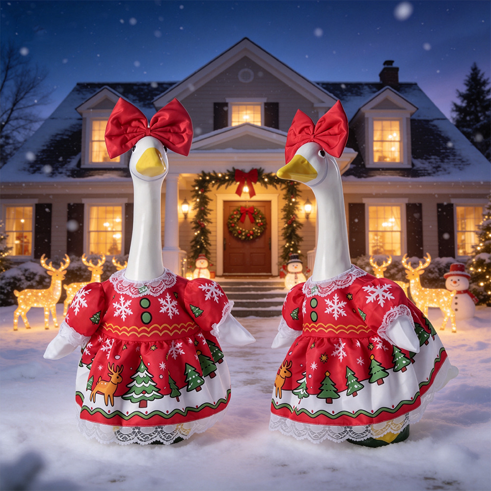 New Christmas Porch Goose Costumes 23inch Large White Goose Costumes Garden Sculptures Holiday Decorations Wholesale from Manufacturer