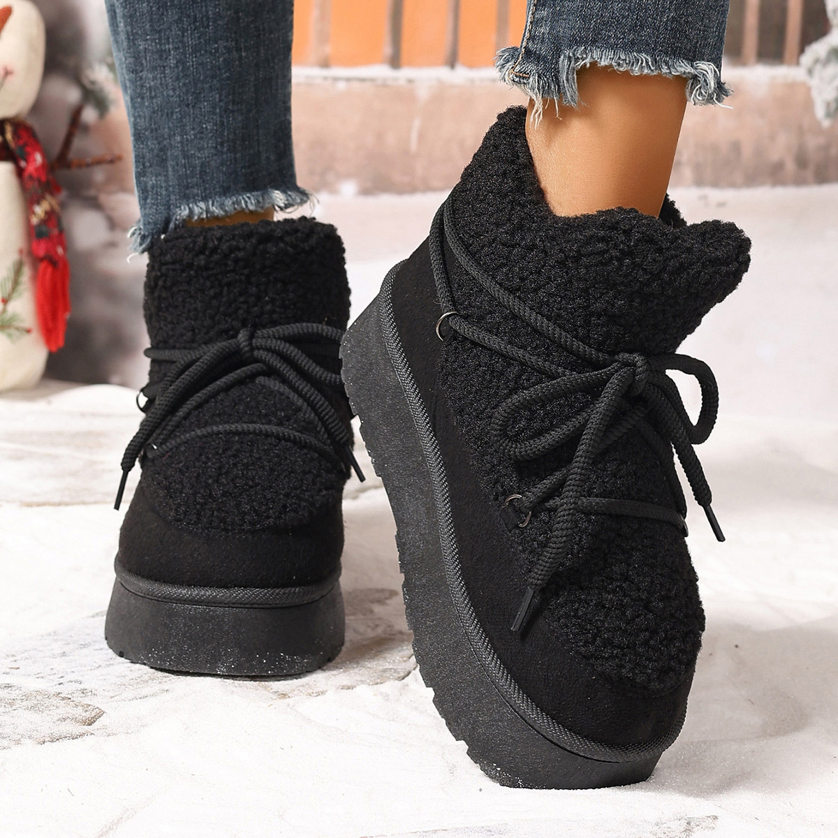Autumn and winter new fashion cashmere thickened warm short tube slip-on elastic snow boots_voghion.com