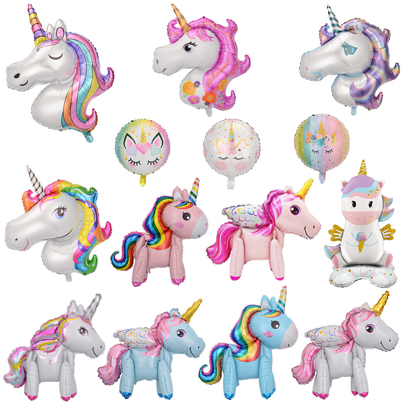 Dibujos animados montaje tridimensional unicornio película de aluminio globo 3D pony Baoli decoración de escena de cumpleaños para niños globo