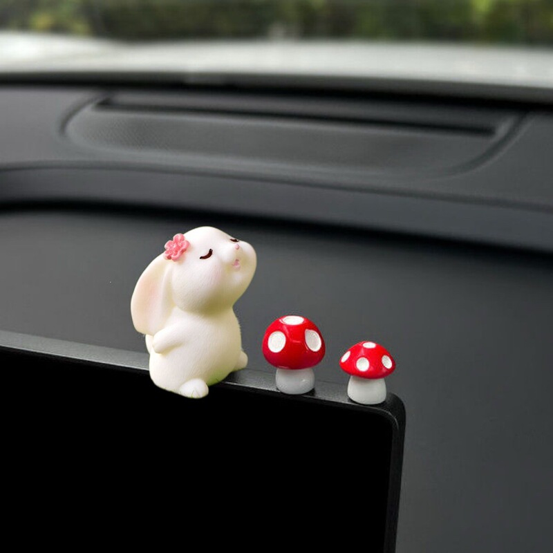 Cute Little Rabbit Mushroom Car Dashboard Screen Decoration Accessory for Women's Electric Vehicles Cute Little Rabbit Mushroom Car Dashboard Screen Decoration Accessory for Women's Electric Vehicles
