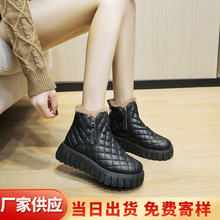 冬季新款女士棉鞋学生保暖增高雪地靴女绒毛加厚加绒韩版棉靴代发