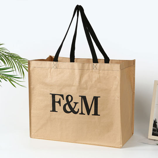 Longitudinal Kraft paper tote bag composite coated non-woven bag large capacity clothing shoes shopping bag wholesale