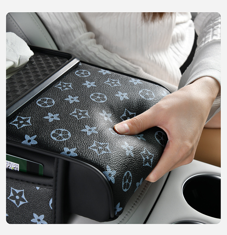 Car Armrest Box Heightening Pad Car Tissue Box Phone Holder Black Print