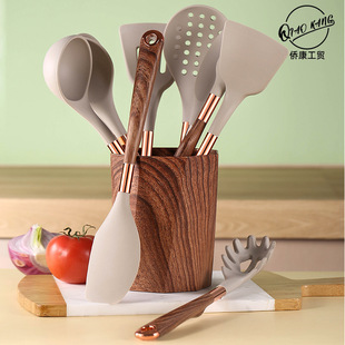 Kitchen utensils silicone 10-piece set cloak wood grain household cooking spatula spoon suit full set spoon shovel factory pin