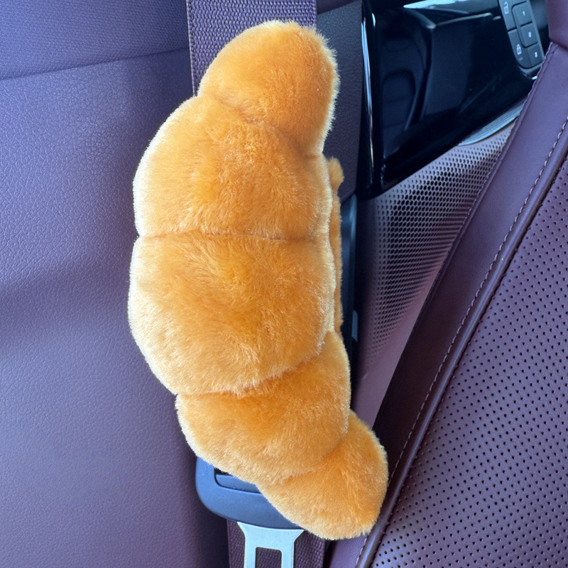 New Plush Croissant-Shaped Car Neck Pillow, Lumbar Support, Cushion, Car Accessories, Shoulder Strap Cover Wholesale