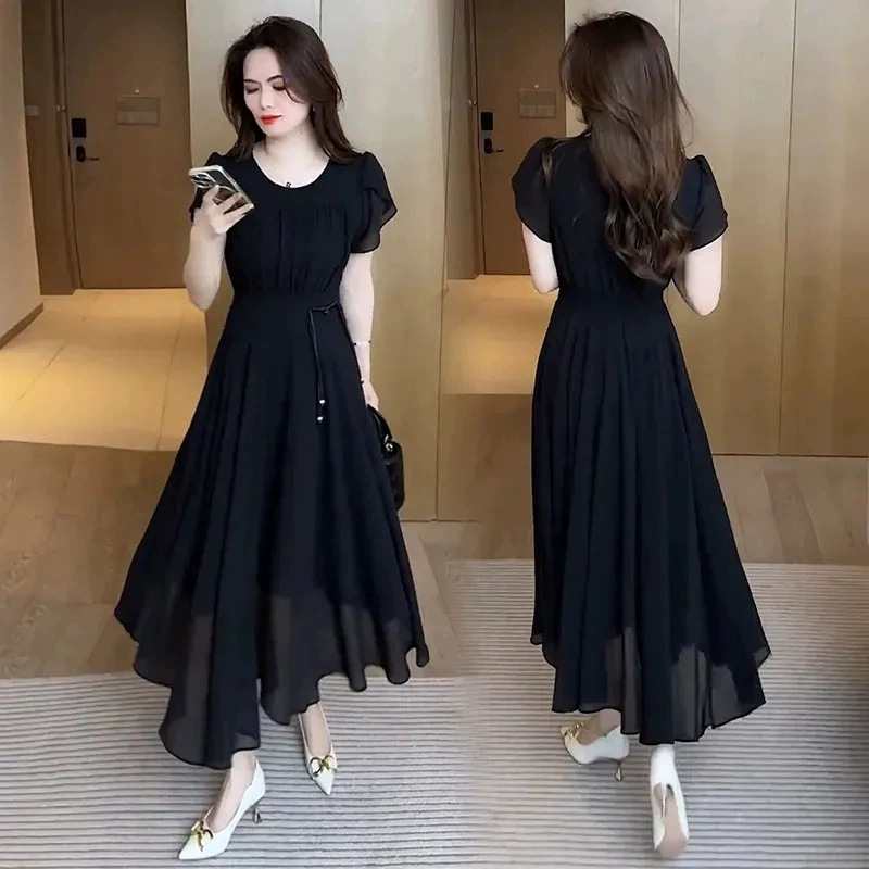 Новое китайское платье для женщин лето 2025, новая мода, элегантный иностранный стиль, утягивающее талию, миди-платье