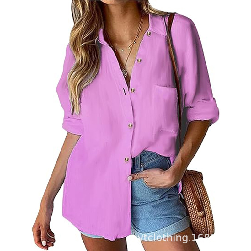 Pure Cotton Shirt Processing, Casual Women's Shirt with Pointed Collar, Long-Sleeved Women's Shirt, Striped Custom-Made Oem Small Batch Production Pure Cotton Shirt Processing, Casual Women's Shirt with Pointed Collar, Long-Sleeved Women's Shirt, Striped Custom-Made Oem Small Batch Production