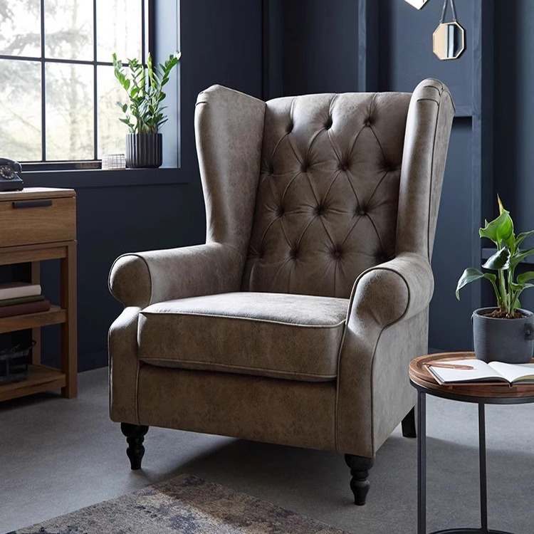 Tigre silla Silla de ocio americano retro pequeño apartamento salón balcón Hotel hebilla esmerilado tela cuero solo sofá