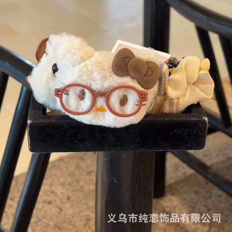 美拉德可爱眼镜米菲兔香蕉夹发卡秋冬新款Kitty格纹甜美发卡头饰|undefined