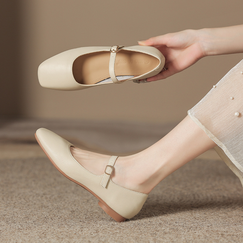 정품 가죽 플랫 메리제인 슈즈 여성용 봄 여름 가을 캐주얼 다용도 스트랩 슈즈