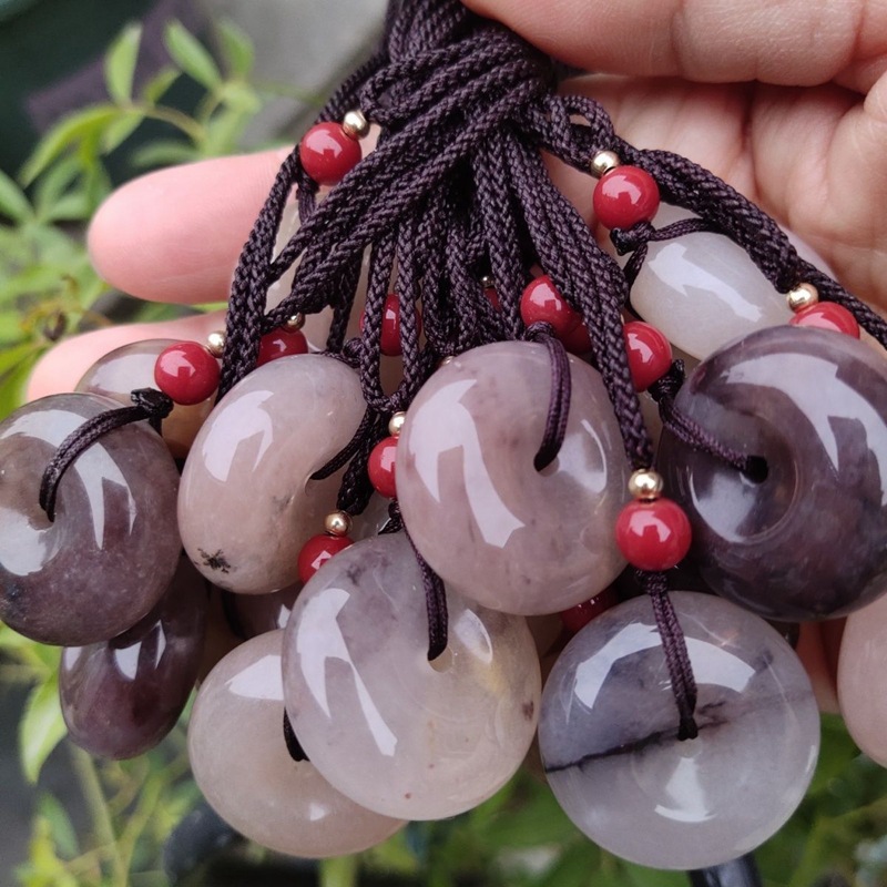 新疆天然金丝玉紫罗兰平安扣吊坠毛衣链女男面包扣直播货源福利品