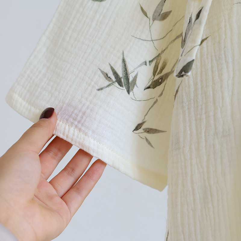 Frühling und Sommer Neuer Japanischer Kimono-Bademantel 100% Baumwollkrepp Damen-Bademantel Dünner Weicher Bequemer Nachthemd Haus-Pyjama für Frauen – Detail 13